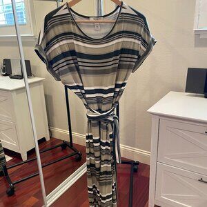 WHBM Striped Faux Wrap Short-Sleeved Dress with Tie Waist